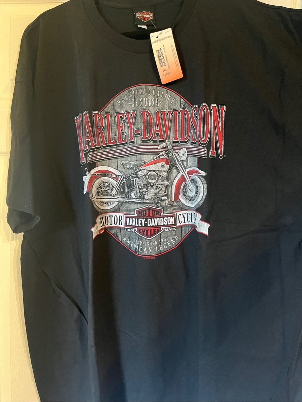 Harley-Davidson Black Tee with Red & White Motorcycle Graphic